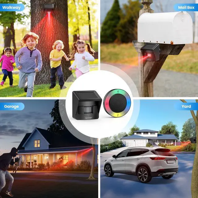 Alt view image 6 of 7 - Non-APP Solar RGB Wireless Driveway Alarm 1 Receiver 1 Sensor | 2600FT Range,36 Melodies, 5 Adjustable Volumes Motion Sensor for Driveways, Homes, Large Properties, Outdoor Security System