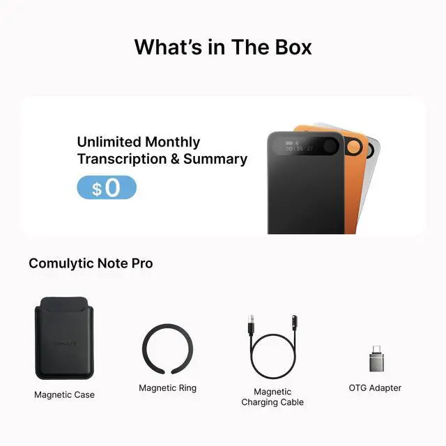 Alt view image 6 of 7 - Note Pro AI Voice Recorder, AI Taking Device and Meeting Recorder | Unlimited Transcribe & Summarize, AI Voice Recorder with Noise Reduction, Supports 113 Languages, Ultra-Slim Case Included