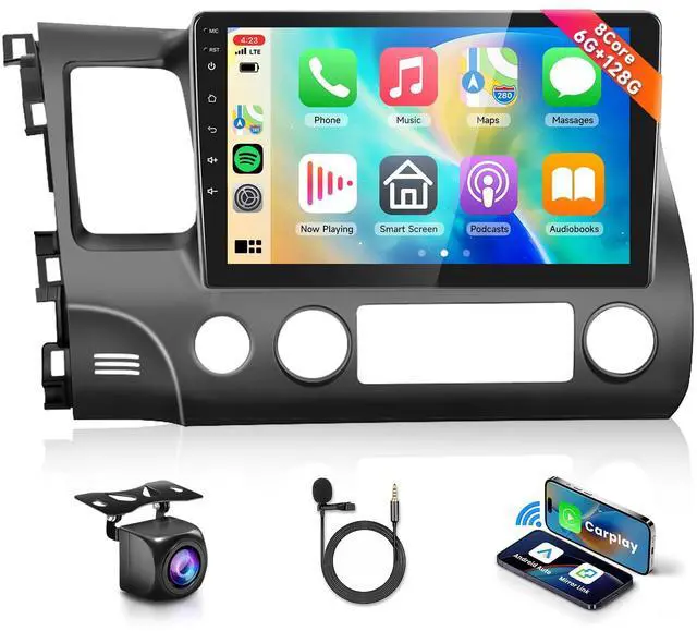 Main image of 8 CORE 6G+128G Car Stereo Radio for Honda Civic 2006-2011 with Wireless CarPlay Android Auto, 10.1 Inch 1280 * 720P IPS Touch Screen Head Unit Android 13 GPS WiFi Bluetooth 32-Band DSP SWC HD Camera