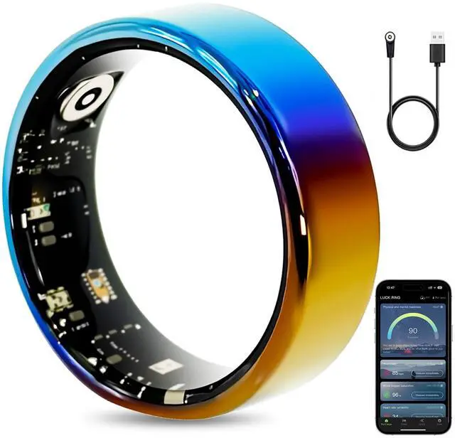 Main image of Smart Ring for Women & Men, Smart Ring Health Tracker, Blood Oxygen & Heart Rate Monitor, Long Lasting Battery Sleep Ring, Waterproof Fitness Ring (Ti-Blue, 8)