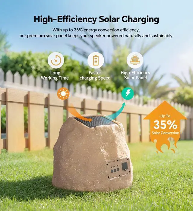 Alt view image 7 of 7 - Upgraded Outdoor Rock Speaker 60W Deep Bass Multi-Sync up to 100Pcs, Remote Control, IPX7 Waterproof Solar-Powered with LED Lights Perfect for Pool, Garden, Patio, Ideal for Music Lovers - 2 Packs