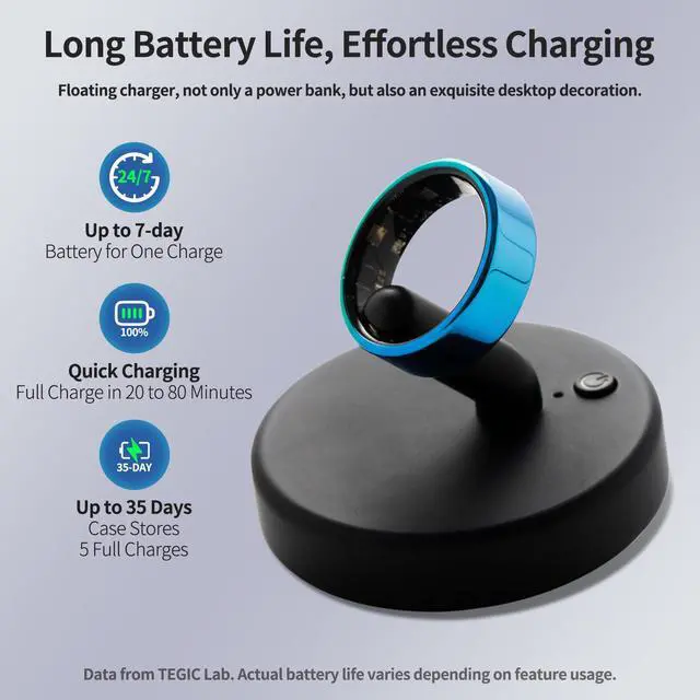 Alt view image 4 of 7 - Smart Ring for Women & Men, Smart Ring Health Tracker, Blood Oxygen & Heart Rate Monitor, Long Lasting Battery Sleep Ring, Waterproof Fitness Ring (Ti-Blue, 8)