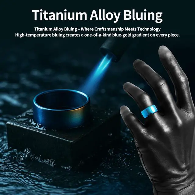 Alt view image 5 of 7 - Smart Ring for Women & Men, Smart Ring Health Tracker, Blood Oxygen & Heart Rate Monitor, Long Lasting Battery Sleep Ring, Waterproof Fitness Ring (Ti-Blue, 8)