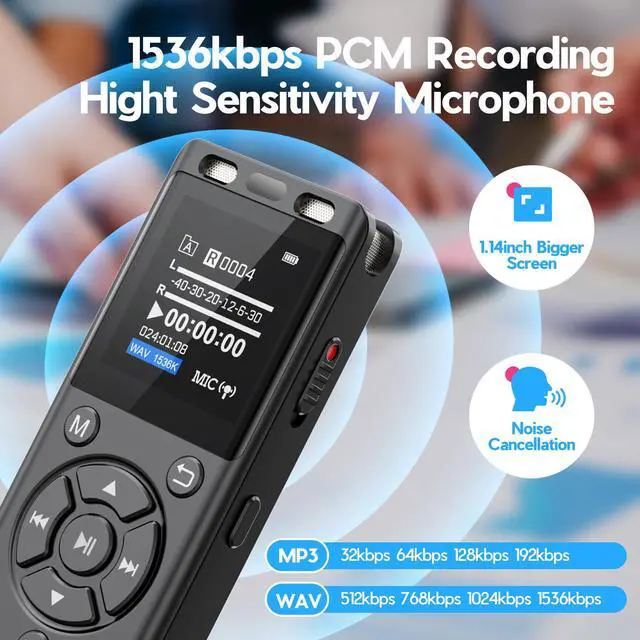 Alt view image 4 of 7 - 96GB Digital Voice Recorder with Playback,Audio Recording Device | for Lectures Meeting/Classes/Interviews,Tape Recorder with Voice Activated,Password,Noise Reduction,A-B Repeat,MP3 Player Etc