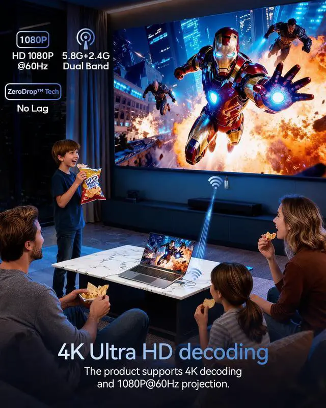 Alt view image 4 of 7 - Wireless HDMI Transmitter and Receiver 400FT/120M, LDS Antenna Low-Latency Dual-Band 5.8+2.4G, 4K Decode 10Bit 1.08 Billion Hues Display Video and Audio to Monitor from Projector/TV (Blue)