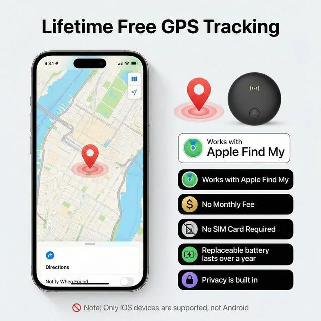 Alt view image 4 of 7 - GPS Tracker for Vehicles, Real-Time Tracking for Cars w/Magnetic | No Monthly Fee / No SIM Card, Works with iOS Find My, Mini Hidden GPS Tracking Devices for Cars/Motorcycle/Bikes, Black