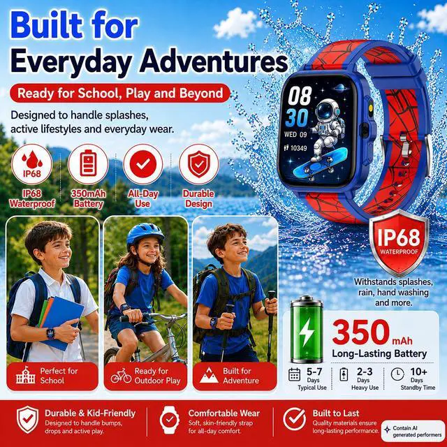 Alt view image 7 of 7 - Smart Watch for Kids Boys Age 5-12, Ai Functions Games HD Touch Screen Watches with Video Camera Music Player Pedometer Heart Rate Sleep Tracker Christmas Birthday Gifts for Boys (Blue and Red, 1.85")