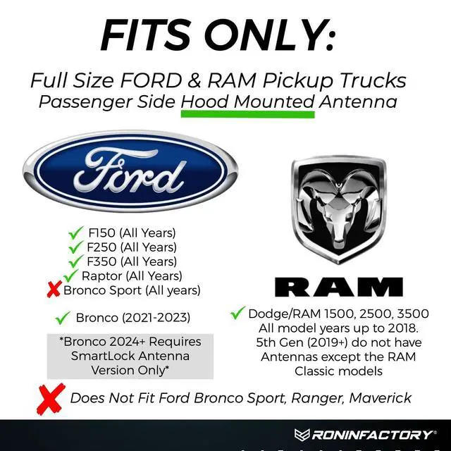 Alt view image 2 of 7 - Truck Antenna for Ford F150 F250 F350 Super Duty Raptor Bronco (21-23) Lightning Dodge RAM 1500 Accessories - Carwash Safe - Short Antenna F150 (4 Inch)