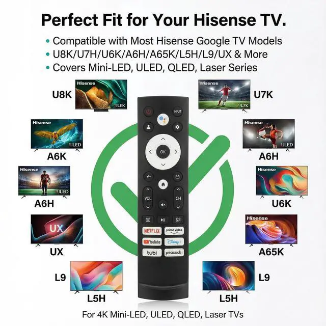 Alt view image 3 of 7 - Hisense TV Remote Control Replacement with Voice Control and Bluetooth for Google TV