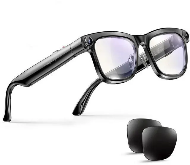 Main image of AI Smart Glasses with Camera & Voice Assistant8MP 1080P HD Video | AI Recognition & Translation,Voice Recording,Open-Ear Audio, IPX4, 2-in-1Blue Light + Sunglass Lenses for Travel Vlog Work