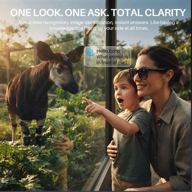 Alt view image 3 of 7 - AI Smart Glasses with Camera & Voice Assistant8MP 1080P HD Video | AI Recognition & Translation,Voice Recording,Open-Ear Audio, IPX4, 2-in-1Blue Light + Sunglass Lenses for Travel Vlog Work