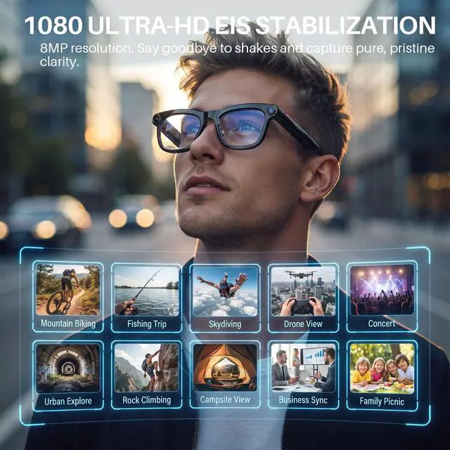 Alt view image 4 of 7 - AI Smart Glasses with Camera & Voice Assistant8MP 1080P HD Video | AI Recognition & Translation,Voice Recording,Open-Ear Audio, IPX4, 2-in-1Blue Light + Sunglass Lenses for Travel Vlog Work