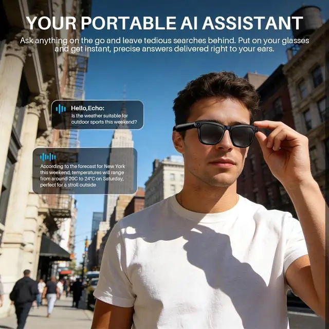 Alt view image 5 of 7 - AI Smart Glasses with Camera & Voice Assistant8MP 1080P HD Video | AI Recognition & Translation,Voice Recording,Open-Ear Audio, IPX4, 2-in-1Blue Light + Sunglass Lenses for Travel Vlog Work