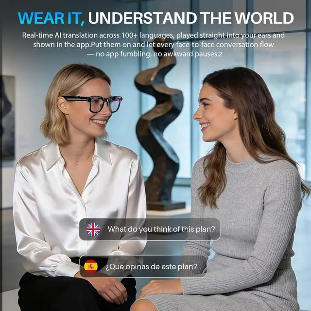 Alt view image 7 of 7 - AI Smart Glasses with Camera & Voice Assistant8MP 1080P HD Video | AI Recognition & Translation,Voice Recording,Open-Ear Audio, IPX4, 2-in-1Blue Light + Sunglass Lenses for Travel Vlog Work