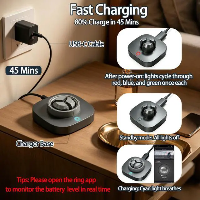 Alt view image 4 of 7 - Charger Compatible with Ou-ra Ring Gen 4: Fast Charging Dock for Size 7/8/9/10/11/12/13 with USB-C Cable (Not Compatible with Ring Gen 3)
