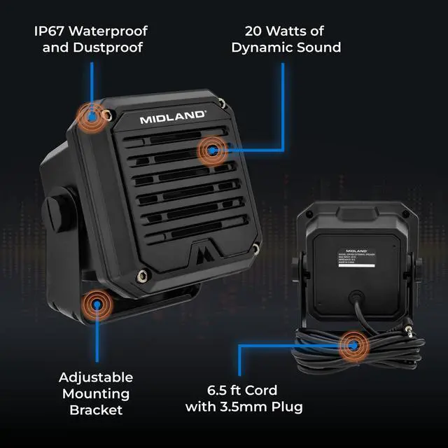 Alt view image 6 of 7 - SPK100 Heavy-Duty 20W External Speaker - 180 Degrees Swivel Base Bracket Works with All CB and MXT Radios 8-OHM Sound System 3.5mm Audio Plug - Easy Installation Waterproof Design