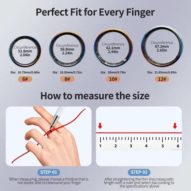 Alt view image 7 of 7 - Smart Ring for Women & Men, Smart Ring Health Tracker, Blood Oxygen & Heart Rate Monitor, Long Lasting Battery Sleep Ring, Waterproof Fitness Ring (Ti-Blue, 8)