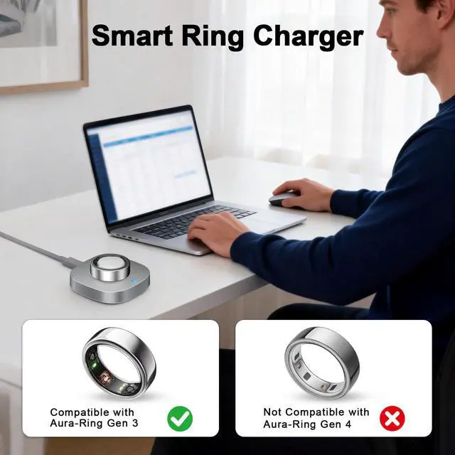 Alt view image 2 of 7 - Charger Compatible with Aura-Ring Gen 3-Size 9 | Fast Safe Charging Dock with USB-C Cable for Smart Ring Accessories(Not Compatible with Aura-Ring Gen 5/4)
