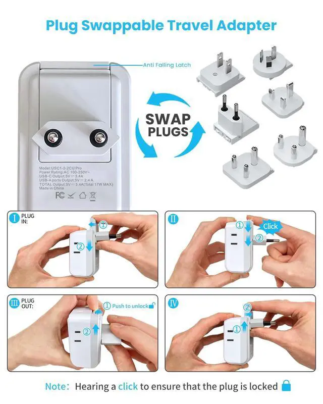 Alt view image 2 of 6 - Universal Travel Adapter Kit, Type A,C,G,D,I,M Detachable Plug | 7 in 1 International Power Adapter with 4 Outlets 3 USB(2 USB-C), Travel Adaptor Worldwide for US EU UK India South Africa
