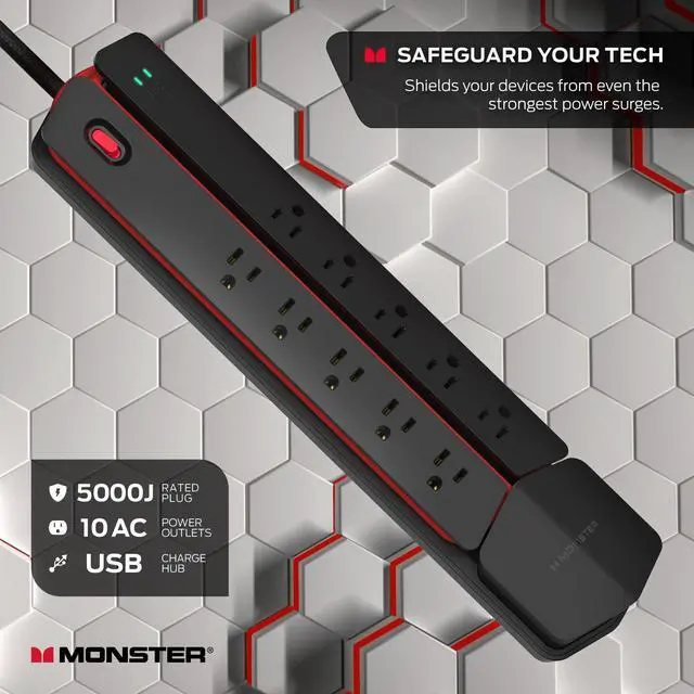 Alt view image 2 of 7 - Power Center Vertex XL Surge Protector With Detachable Power Strip, 10 AC Outlets, 2 USB-A Ports & 1 USB-C Port (20W)