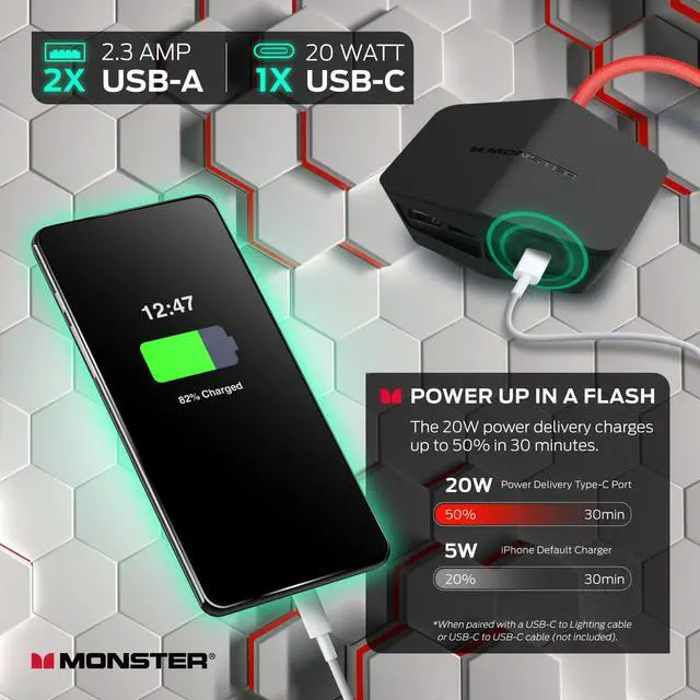 Alt view image 4 of 7 - Power Center Vertex XL Surge Protector With Detachable Power Strip, 10 AC Outlets, 2 USB-A Ports & 1 USB-C Port (20W)