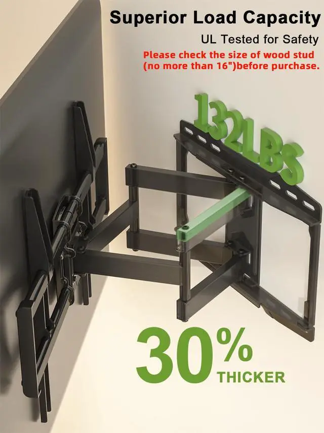 Alt view image 7 of 7 - Full Motion TV Wall Mount for 42 55 65 75 85 86 inch, TV Mount Swivel and Tilt,Wall Mount Bracket with Dual Articulating Arms Up to 132lbs, VESA 600x400mm, Max 16" Wood Studs, XML019