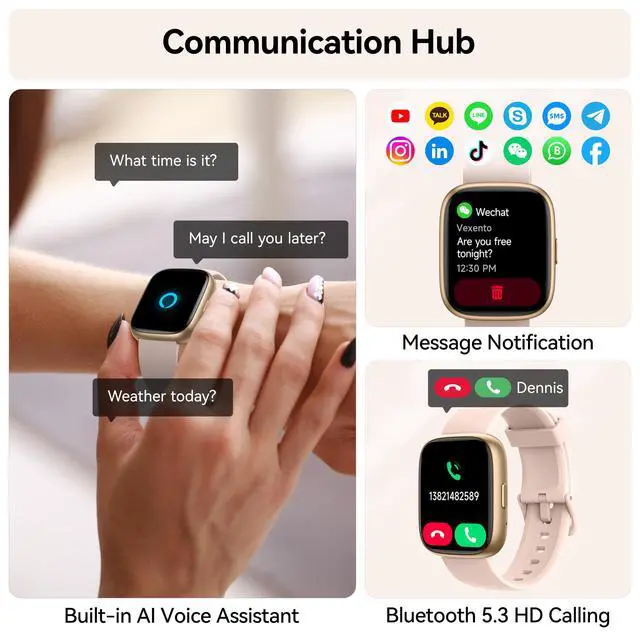 Alt view image 3 of 7 - Smart Watch with Alexa Built-in, 1.83" HD Touchscreen Fitness Tracker with Bluetooth Calling, Fitness Watch with Heart Rate/Sleep Monitor/120+ Sports, IP68 Waterproof Smartwatch for Android iOS, Pink