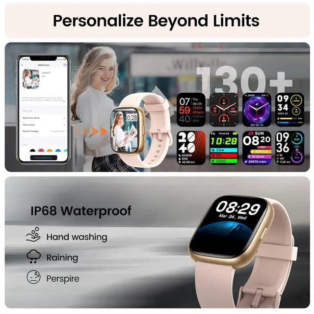 Alt view image 6 of 7 - Smart Watch with Alexa Built-in, 1.83" HD Touchscreen Fitness Tracker with Bluetooth Calling, Fitness Watch with Heart Rate/Sleep Monitor/120+ Sports, IP68 Waterproof Smartwatch for Android iOS, Pink