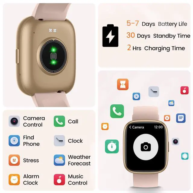 Alt view image 7 of 7 - Smart Watch with Alexa Built-in, 1.83" HD Touchscreen Fitness Tracker with Bluetooth Calling, Fitness Watch with Heart Rate/Sleep Monitor/120+ Sports, IP68 Waterproof Smartwatch for Android iOS, Pink