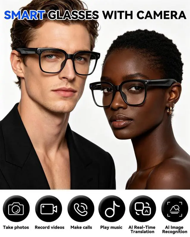 Alt view image 2 of 7 - Smart Glasses with Camera, 4K Anti-Shake, 8MP Camera Glasses, Real Time Translation, AI Voice Assistant, Object Recognition, Smart Glasses for Men, for Travel/Meetings/VlogPhotochromic