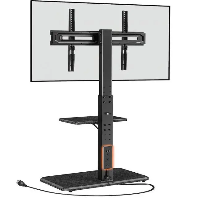 Main image of Floor TV Stand with Power Outlet, Universal TV Stand for 32-75 inch TVs up to 110 lbs, Height Adjustable Standing TV Mount, Tall TV Mount with Wood Base, Max VESA 600x400mm, PGFS06