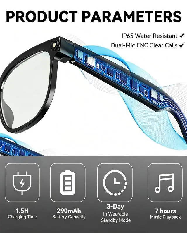 Alt view image 4 of 7 - Smart Glasses with Camera, 4K Anti-Shake, 8MP Camera Glasses, Real Time Translation, AI Voice Assistant, Object Recognition, Smart Glasses for Men, for Travel/Meetings/VlogPhotochromic