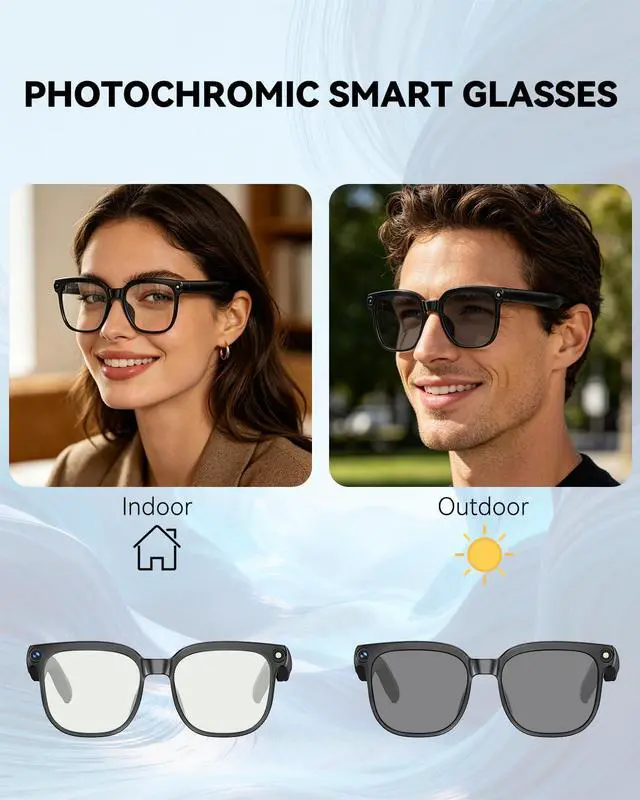 Alt view image 5 of 7 - Smart Glasses with Camera, 4K Anti-Shake, 8MP Camera Glasses, Real Time Translation, AI Voice Assistant, Object Recognition, Smart Glasses for Men, for Travel/Meetings/VlogPhotochromic
