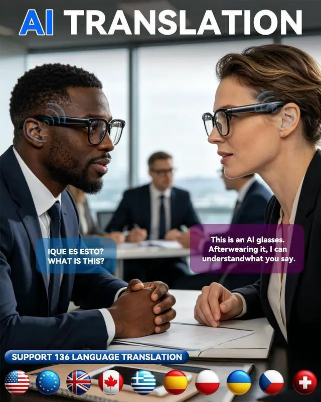 Alt view image 7 of 7 - Smart Glasses with Camera, 4K Anti-Shake, 8MP Camera Glasses, Real Time Translation, AI Voice Assistant, Object Recognition, Smart Glasses for Men, for Travel/Meetings/VlogPhotochromic