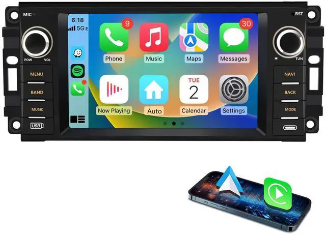 Main image of 64GB Car Stereo for Jeep Wrangler JK 2007-2018 Dodge Ram 2008-2012 | 7" Touch Screen Jeep Wrangler Compass Carplay Radio Ram 1500 2500 3500 with WiFi GPS AM FM Android Auto