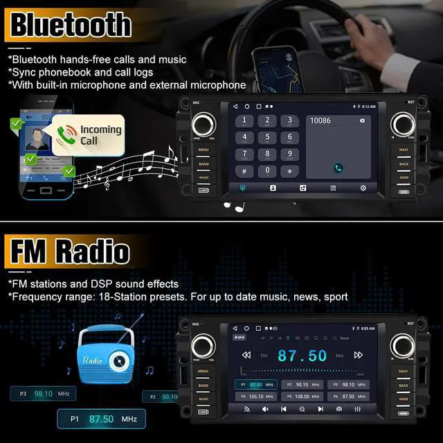 Alt view image 6 of 7 - 64GB Car Stereo for Jeep Wrangler JK 2007-2018 Dodge Ram 2008-2012 | 7" Touch Screen Jeep Wrangler Compass Carplay Radio Ram 1500 2500 3500 with WiFi GPS AM FM Android Auto