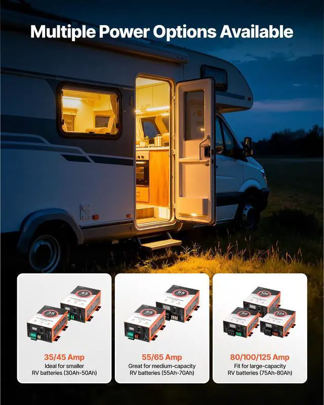 Alt view image 6 of 7 - RV Power Converter, 55 Amp, 110V AC to 12V DC RV Converter Battery Charger, Multi Stage Smart Charging, 13V to 16.5V Operating Range, Compatible with Lithium & Lead Acid Battery, for Camper
