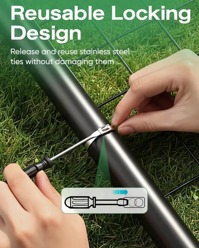 Alt view image 5 of 7 - 112-Piece Cable Tie Gun Kit, 11.8 Inch 304 Stainless Steel Zip Ties | Includes 110 Metal Zip Ties and Release Tool; Gun Tightens and Cuts for Fence, Exhaust Pipe, Chicken Coop, Farm and Cables