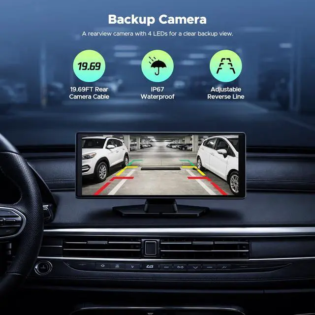 Alt view image 7 of 7 - 9.26" Wireless CarPlay Screen for Car, Waterproof Backup Camera | Family Road Trip, 1600x600 HD IPS, Mirror Link, GPS Navigation, Voice Control, Plug & Play, OTA, CarPlay & Android Auto