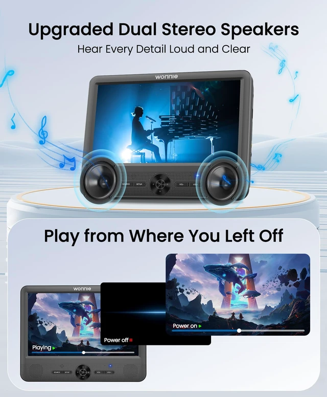 Alt view image 5 of 7 - 10" Car DVD Players, Portable DVD Player Dual Screen Play the Same or Two Different Movies with 5 Hours Rechargeable Battery, 2 AC Adapters, Headrest Mounts, All Regions, Support USB/SD/Sync TV