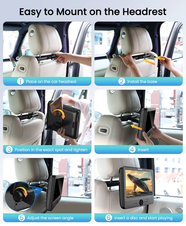 Alt view image 7 of 7 - 10" Car DVD Players, Portable DVD Player Dual Screen Play the Same or Two Different Movies with 5 Hours Rechargeable Battery, 2 AC Adapters, Headrest Mounts, All Regions, Support USB/SD/Sync TV