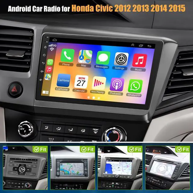 Alt view image 2 of 7 - 4G+64G Car Radio for Honda Civic 2012-2015 with Wireless Carpaly & Android Auto,9 Inch IPS Touch Screen Car Stereo with GPS Navigation/Bluetooth 5.2/FM/Backup Camera/WiFi/SWC/HiFi