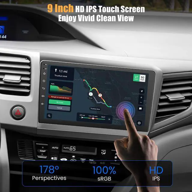 Alt view image 3 of 7 - 4G+64G Car Radio for Honda Civic 2012-2015 with Wireless Carpaly & Android Auto,9 Inch IPS Touch Screen Car Stereo with GPS Navigation/Bluetooth 5.2/FM/Backup Camera/WiFi/SWC/HiFi