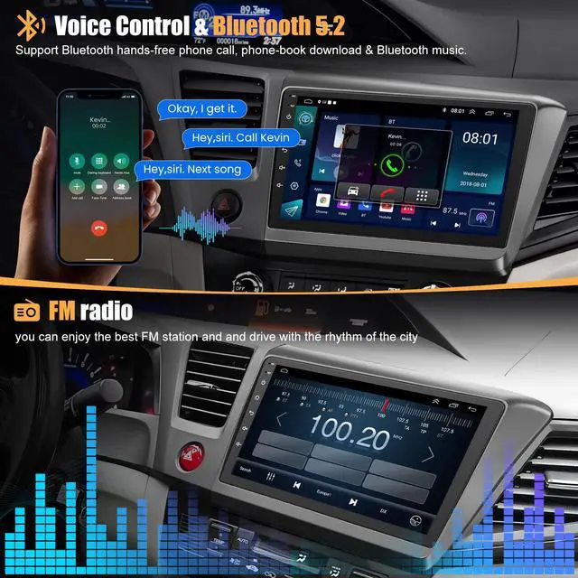 Alt view image 6 of 7 - 4G+64G Car Radio for Honda Civic 2012-2015 with Wireless Carpaly & Android Auto,9 Inch IPS Touch Screen Car Stereo with GPS Navigation/Bluetooth 5.2/FM/Backup Camera/WiFi/SWC/HiFi