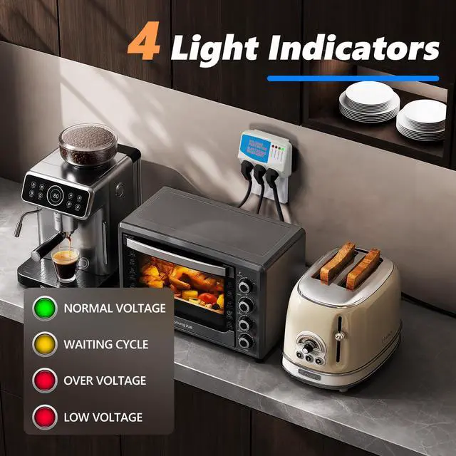 Alt view image 4 of 7 - Surge Protector Power Strip for Home Appliance, 3 Outlet Power Surge Protector, Voltage Protector Brownout Surge Refrigerator 1875W, 120V, 15A, 1 Pack