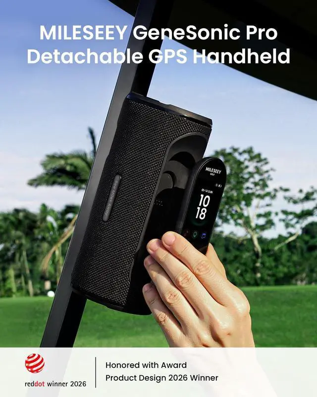 Alt view image 7 of 7 - GeneSonic Pro Golf GPS Speaker with 43K+ Courses No-Subscription | Detachable GPS Handheld Rangefinder, MagLock, Color Touchscreen, Visual & Audible Yards, Layup/FCB/Hazard, 15H Battery, IP67