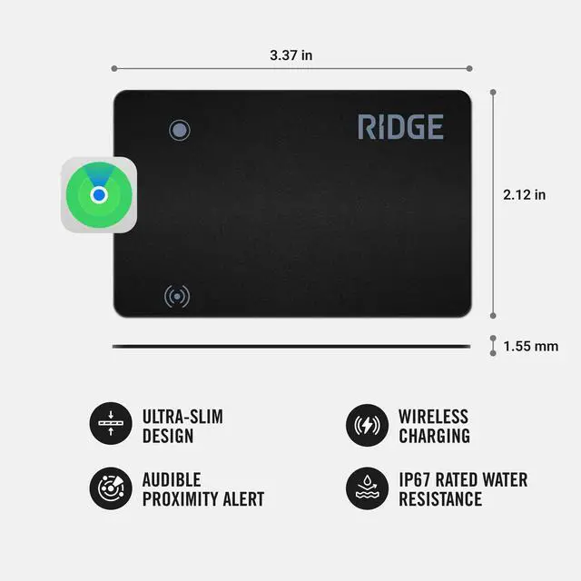 Alt view image 2 of 7 - Ridge Wallet Tracker Card Compatible with Apple Find My, Slim Tracking Card - Wallet Finder, Item Locator for Luggage Tags, Passports, Phone - MFi Certified, IP68 Water Resistance