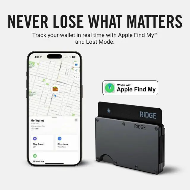Alt view image 7 of 7 - Ridge Wallet Tracker Card Compatible with Apple Find My, Slim Tracking Card - Wallet Finder, Item Locator for Luggage Tags, Passports, Phone - MFi Certified, IP68 Water Resistance