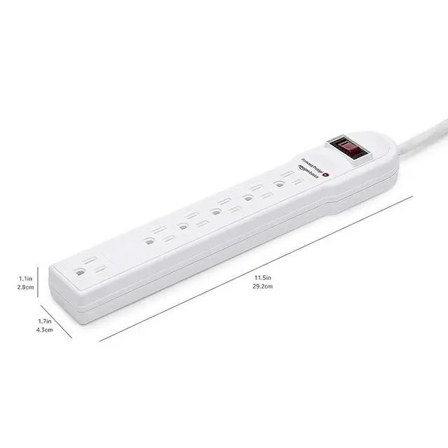 Alt view image 5 of 6 - Surge Protector Power Strip, 6-Outlet, 790 Joules, Circuit Breaker, LED Indicator, 6ft Extension Cord, White
