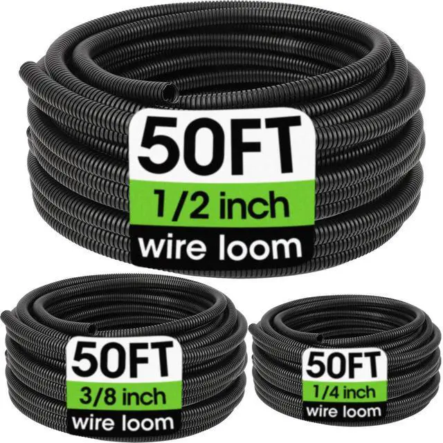 Main image of Wire Loom 1/4", 1/2", 3/8 Inch x 50 FT, Split Wire Loom Tubing Wire Conduit, Cable Sleeves Bulk Flexible Electrical Conduit Protective kit